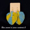 grandes boucles d'oreilles macramé bleu canard et jaune