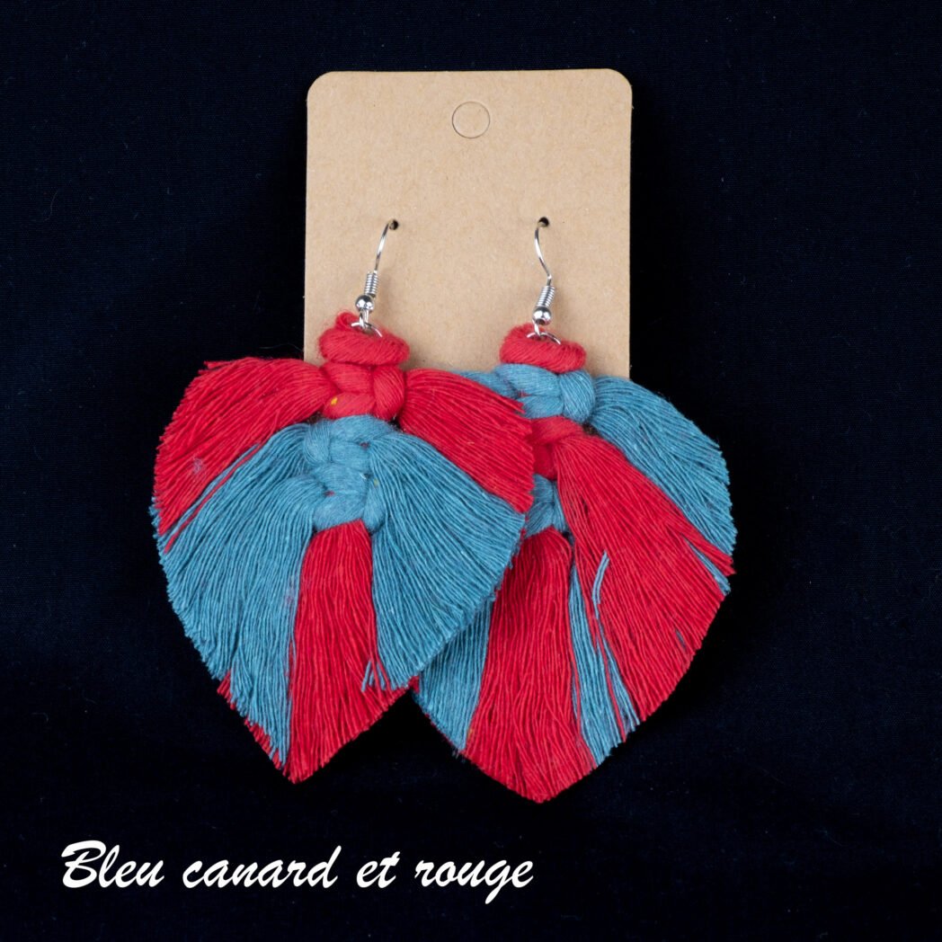 grandes boucles d'oreilles macramé bleu