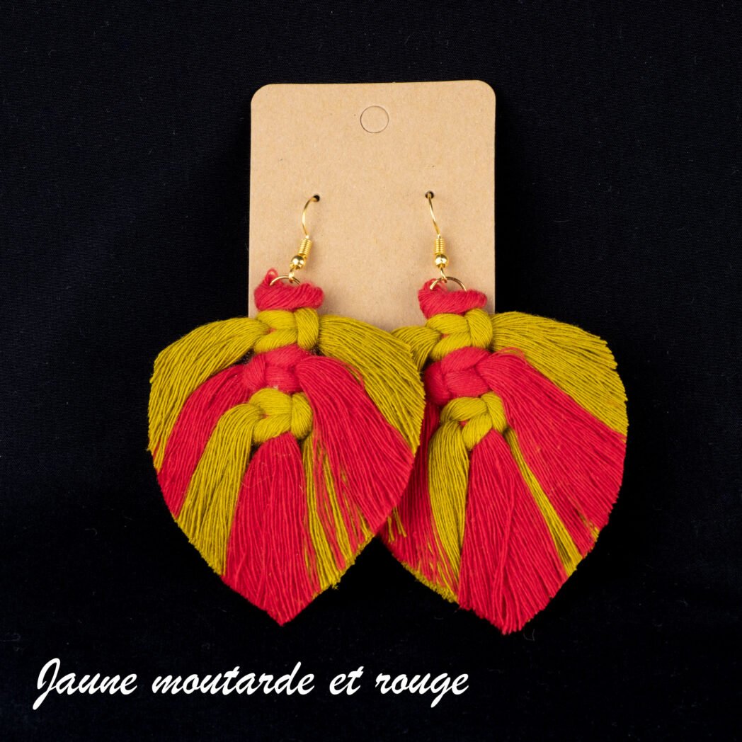 Boucles d'oreilles macramé jaune et rouge