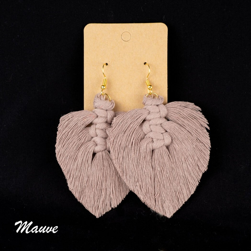 grandes boucles d'oreilles macramé mauve