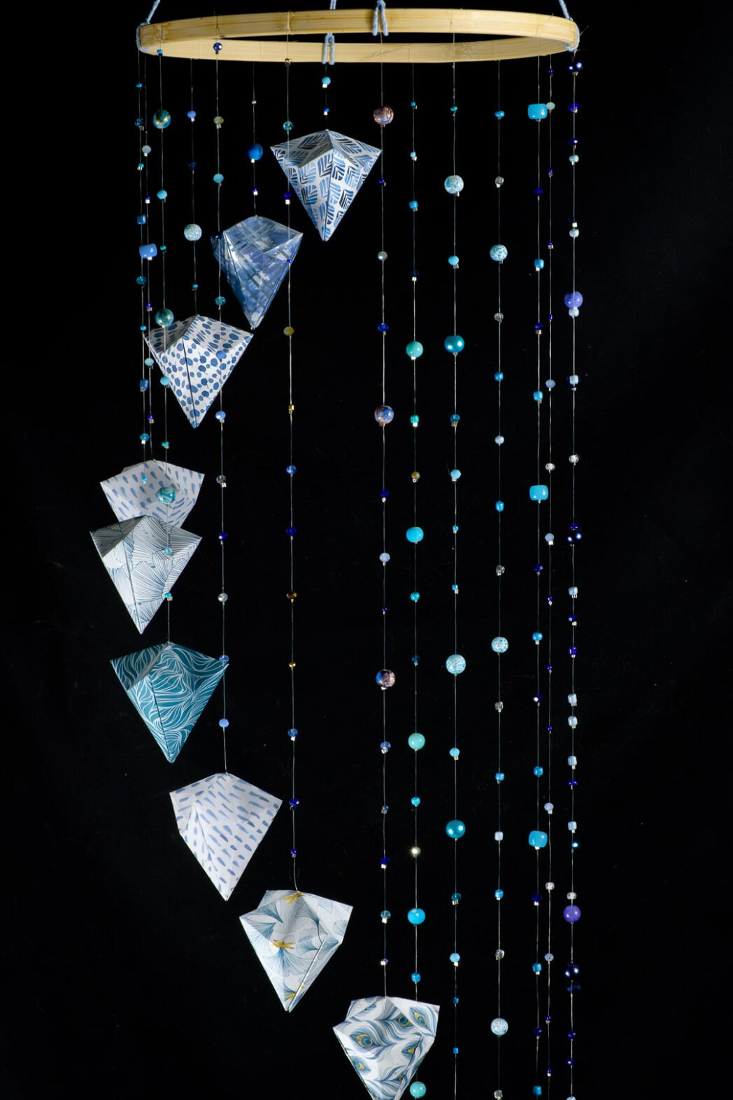 Mobile origami Diamant bleu