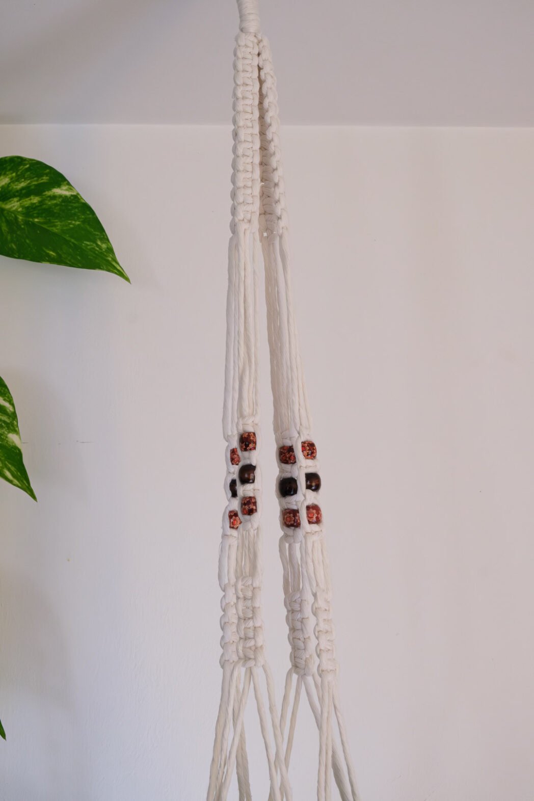 Suspension pour plantes en macramé, fil gros diamètre de couleur blanche