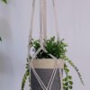 Suspension pour plantes en macramé, de couleur blanche, avec nœuds en spirale