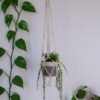 Suspension pour plantes en macramé, de couleur blanche, avec nœuds en spirale